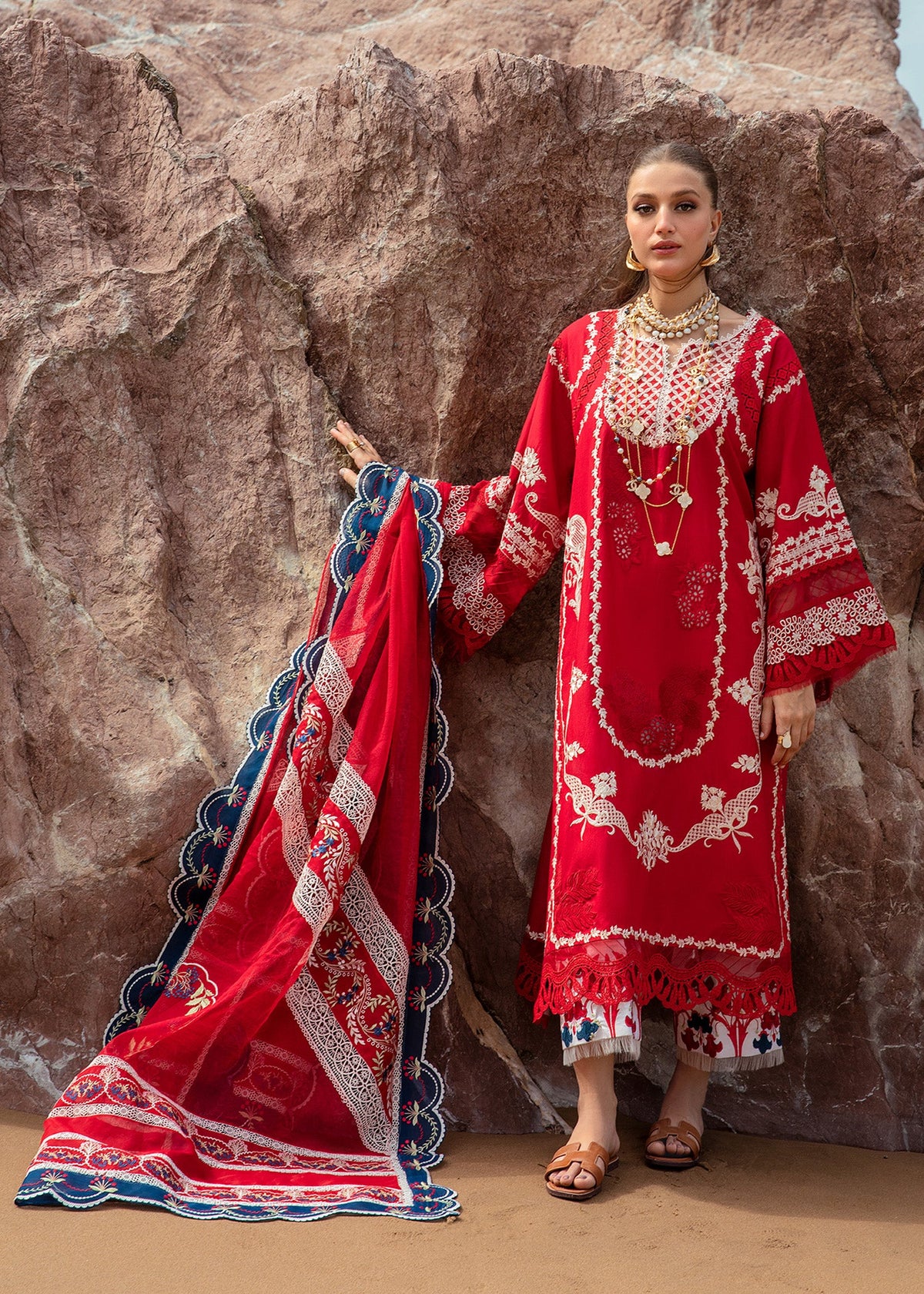 5A | Stars of Fire - Flame red | 3PC Unstitched Lawn Crimson By Saira Shakira