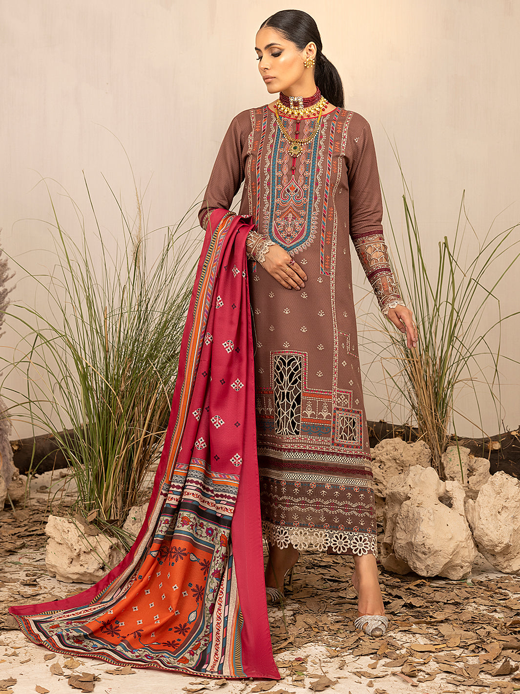 3-PC Unstitched Dobbi Embroidered Fasana By Binilyas| 1936 - B