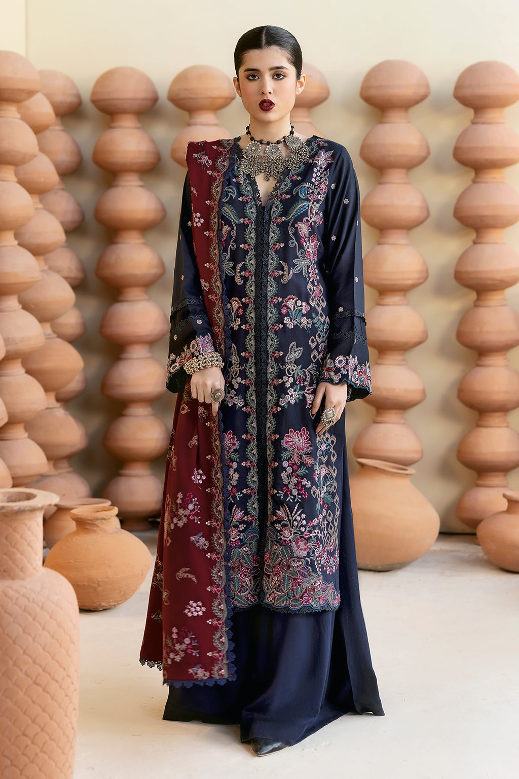 R-1202 | 3Pc Unstitched Suit Embroidered Karandi Collection Reet By Ramsha