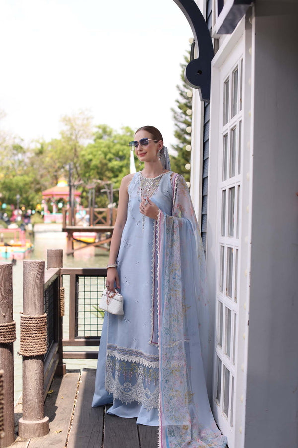 3-PC Unstitched Embroidered Lawn Noor By Saadi Asad | D2- Cerulean Blue