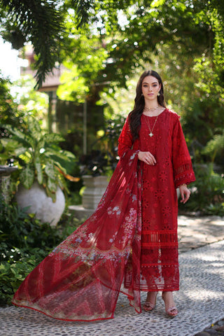 D2-B deep Red and maroon Colour Block | 3PC Unstitched Luxury Chikankari Lawn Noor By Sadia Asad