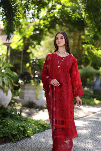 D2-B deep Red and maroon Colour Block | 3PC Unstitched Luxury Chikankari Lawn Noor By Sadia Asad