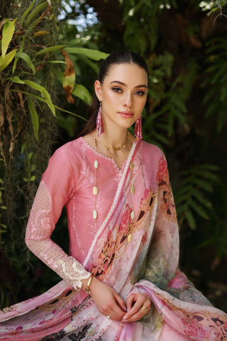 D1-A Pink Ombre | 3PC Unstitched Luxury Chikankari Lawn Noor By Sadia Asad