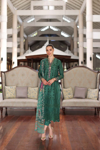 D4-A Green Laser | 3PC Unstitched Luxury Chikankari Lawn Noor By Sadia Asad