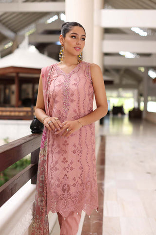 D4-B Pink Laser | 3PC Unstitched Luxury Chikankari Lawn Noor By Sadia Asad