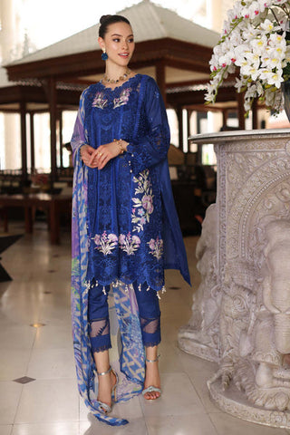 D10-B Blue Electric | 3PC Unstitched Luxury Chikankari Lawn Noor By Sadia Asad