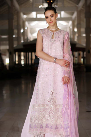 D11-A Pink Schifli | 3PC Unstitched Luxury Chikankari Lawn Noor By Sadia Asad