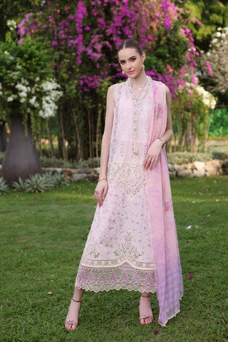 D11-A Pink Schifli | 3PC Unstitched Luxury Chikankari Lawn Noor By Sadia Asad