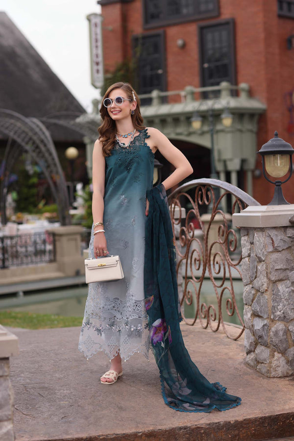 3-PC Unstitched Embroidered Lawn Noor By Saadi Asad | D10- Teal Ombre