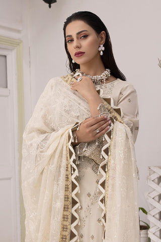 HL-07 Ivory | 3PC Unstitched Luxury Lawn Collection Kiamora By Raeesa Premium