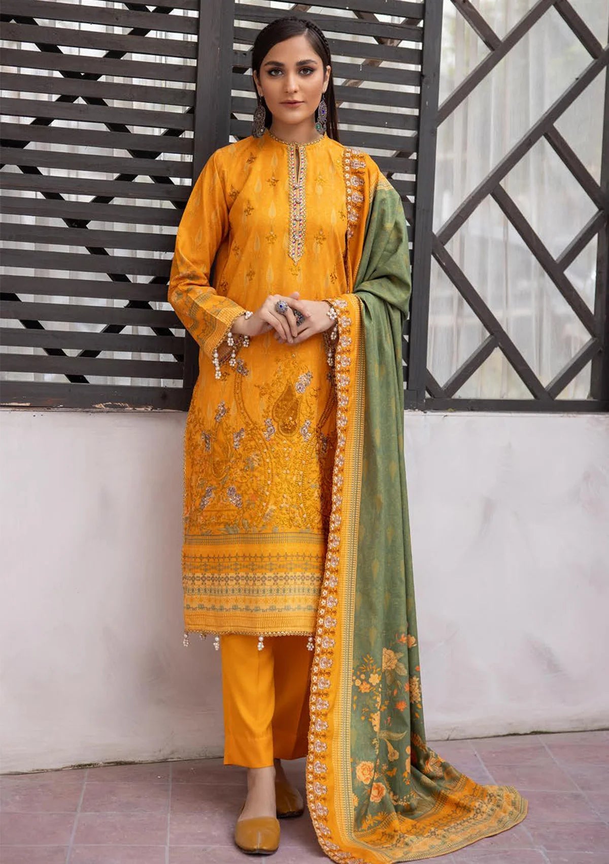 D-310 | 3 PC - Unstitched Dhanak Embroidery Rose By Shaista