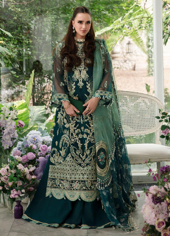 Alif By AJR Couture Embroidered Organza Suits Unstitched 4 Piece AJR23AL-LW LWF-02-23 Teal - Luxury Wedding Collection