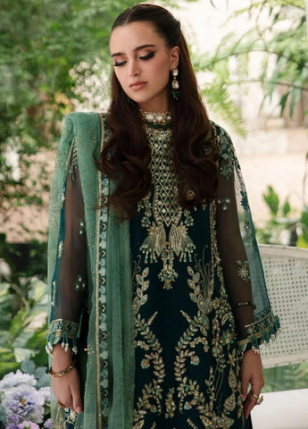 Alif By AJR Couture Embroidered Organza Suits Unstitched 4 Piece AJR23AL-LW LWF-02-23 Teal - Luxury Wedding Collection