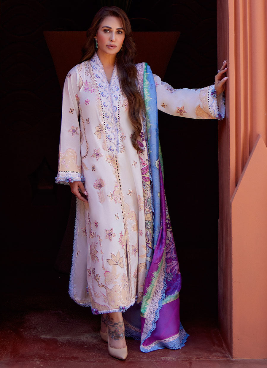 05 | MIWA IVORY | 3PC Unstitched Suay Lawn By Farah Talib Aziz