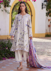 3-PC Unstitched Embroidered Composed Luxury Lawn By FTA | Evita Ivory