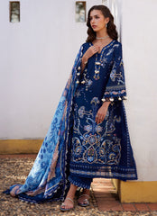3-PC Unstitched Embroidered Composed Luxury Lawn By FTA | Nia Navy