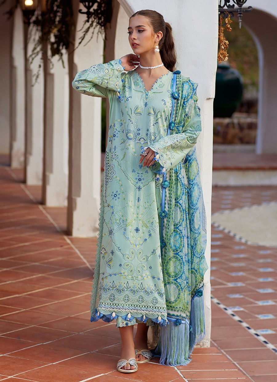 3-PC Unstitched Embroidered Luxury Lawn By Farah Talib Aziz | Marcia Mint
