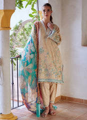 3-PC Unstitched Embroidered Composed Luxury Lawn By FTA | Isabella Sand