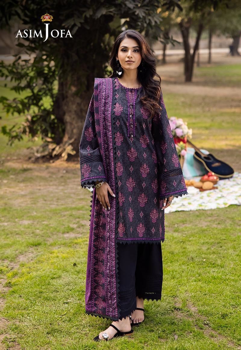 AJUBJ-24 | 3Pc Unstitched Suit Printed Lawn Vol 4 Essential By Asim Jofa