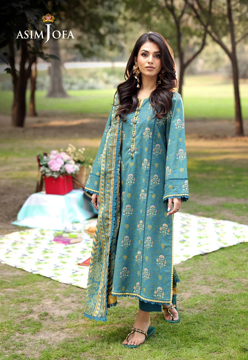 AJUBJ-16 | 3Pc Unstitched Lawn Suit Vol 3 Prints By Asim Jofa