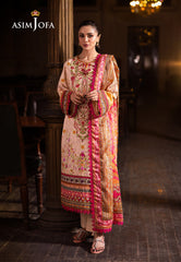 AJUBJ-02 | 3Pc Unstitched Suit Printed Embroidered Lawn Vol 4 Essential By Asim Jofa