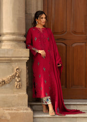 D1-Ruby | 3Pc Unstitched Suit Winter Embroidered Aaleen By Crimson