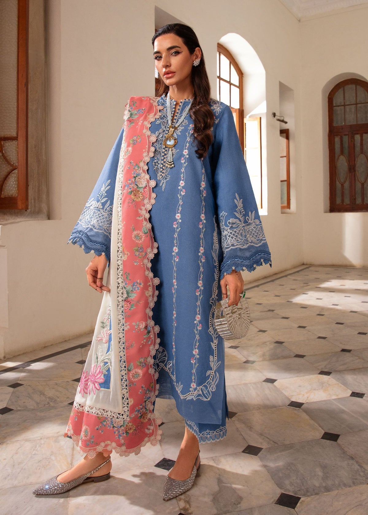 D4-Periwinkle | 3Pc Unstitched Suit Winter Embroidered Aaleen By Crimson