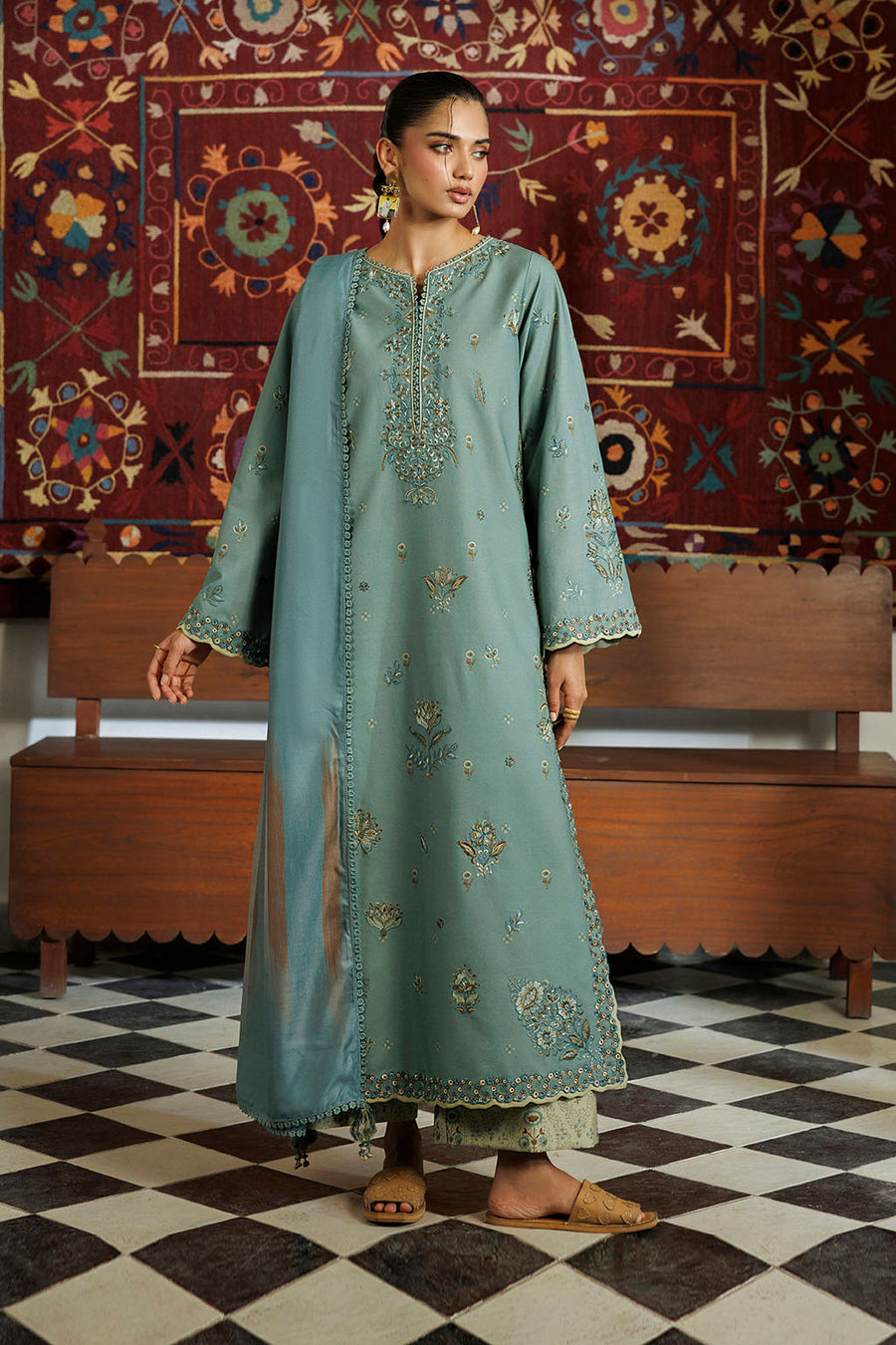 Embroidered Printed Viscose Linen By IZNIK