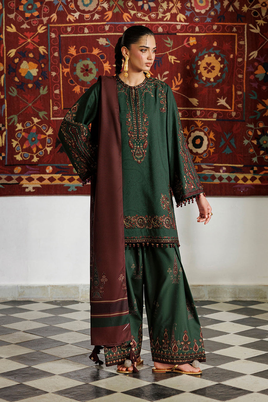 Embroidered Printed Viscose Linen By IZNIK