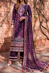 02-Shadow Berry | 3PC Unstitched Eid Festive Lawn Kaavish By Farasha