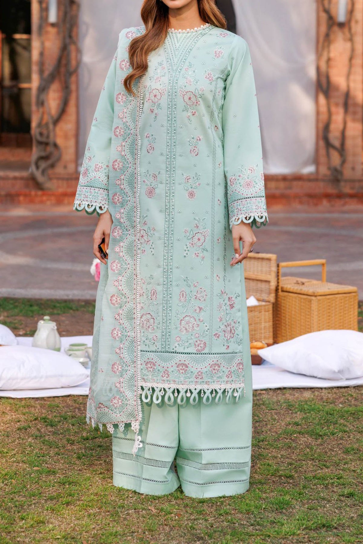 05-Whisper Mint | 3PC Unstitched Eid Festive Lawn Kaavish By Farasha