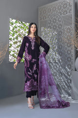D-3974 | 3Pc Unstitched Suit Fancy Heavy Embroidered Makhmal e Kahani By Tawakkal Fabrics