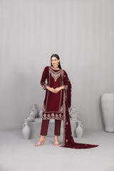 3-PC Unstitched Fancy Embroiedere Velvet Velvora By Tawakkal Fabrics | D-4923