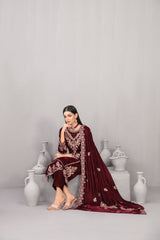 3-PC Unstitched Fancy Embroiedere Velvet Velvora By Tawakkal Fabrics | D-4923