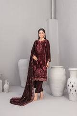 3-PC Unstitched Fancy Embroiedere Velvet Velvora By Tawakkal Fabrics | D-4921