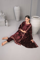 3-PC Unstitched Fancy Embroiedere Velvet Velvora By Tawakkal Fabrics | D-4921