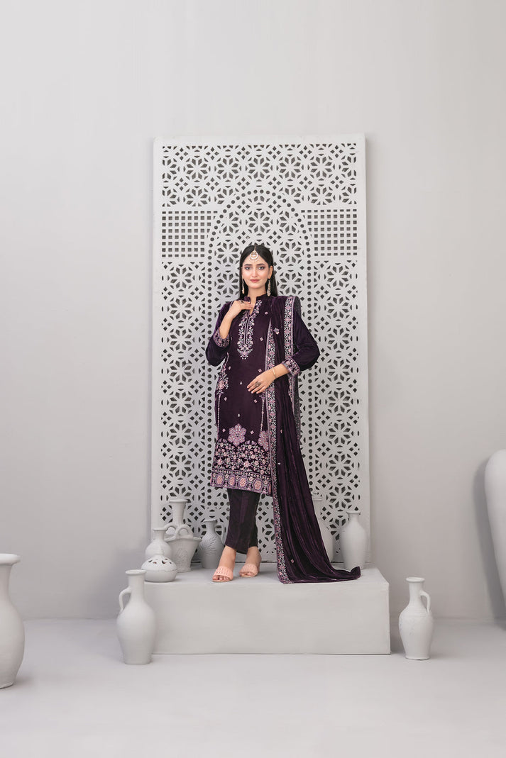 3-PC Unstitched Fancy Embroiedere Velvet Velvora By Tawakkal Fabrics | D-4926