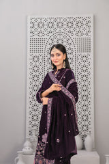 3-PC Unstitched Fancy Embroiedere Velvet Velvora By Tawakkal Fabrics | D-4926