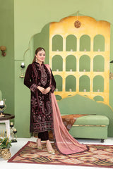 D-3692 | 3Pc Unstitched Suit Fancy Embroidered Velvet Collection Esmeray By Tawakkal Fabrics