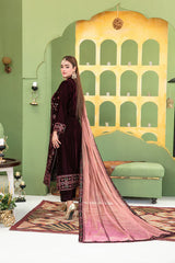 D-3692 | 3Pc Unstitched Suit Fancy Embroidered Velvet Collection Esmeray By Tawakkal Fabrics