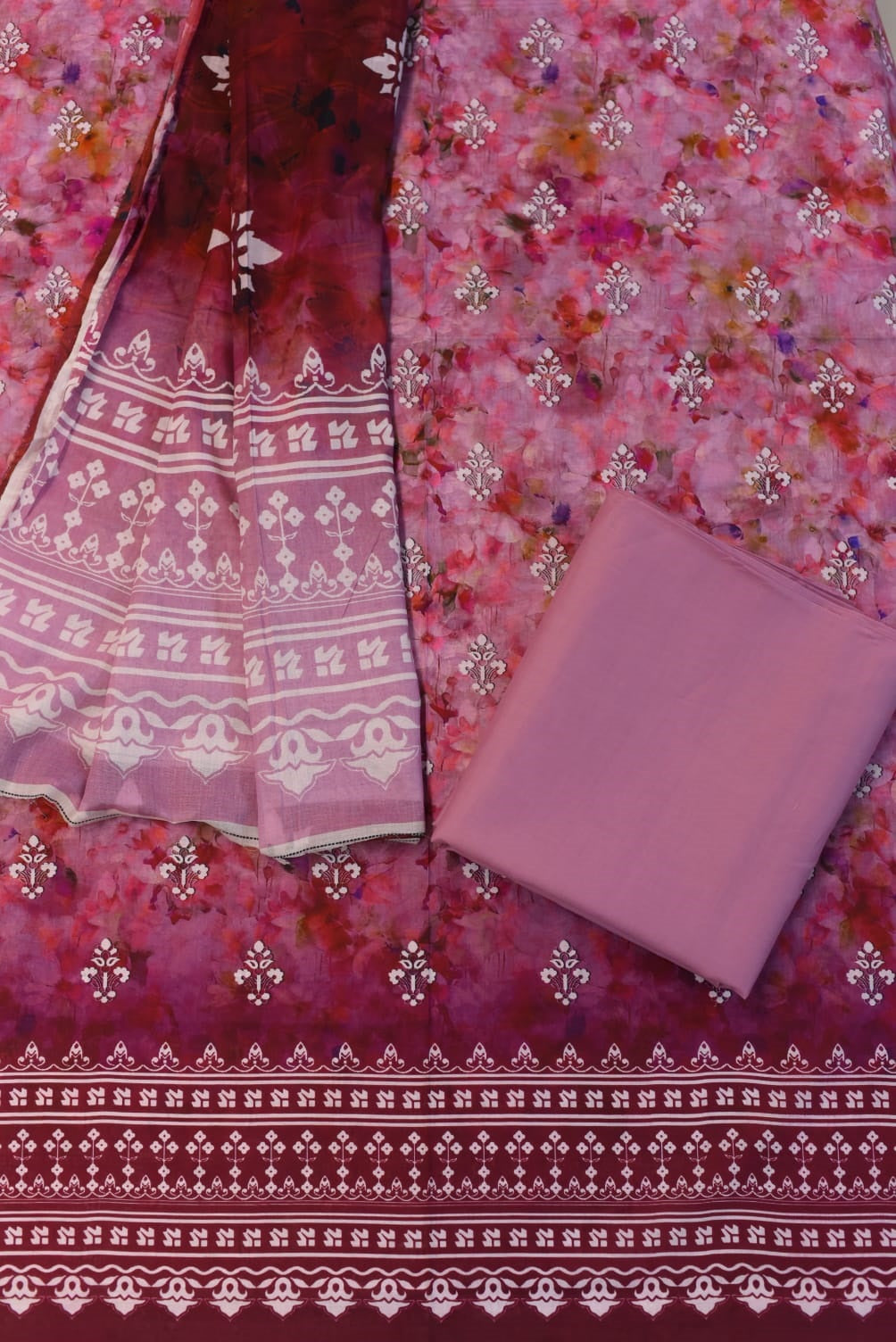 3-PC Unstitched Printed Lawn With While Lawn Dupatta | P01