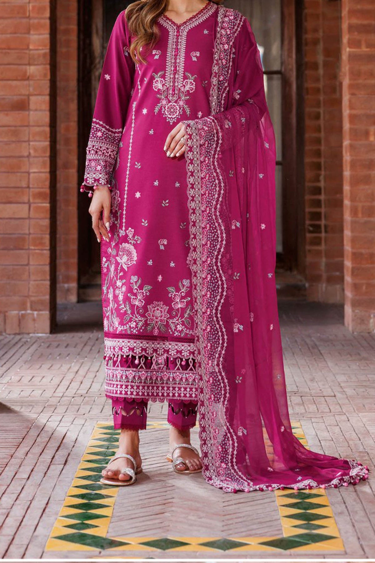 07-Rosy Somber | 3PC Unstitched Eid Festive Lawn Kaavish By Farasha