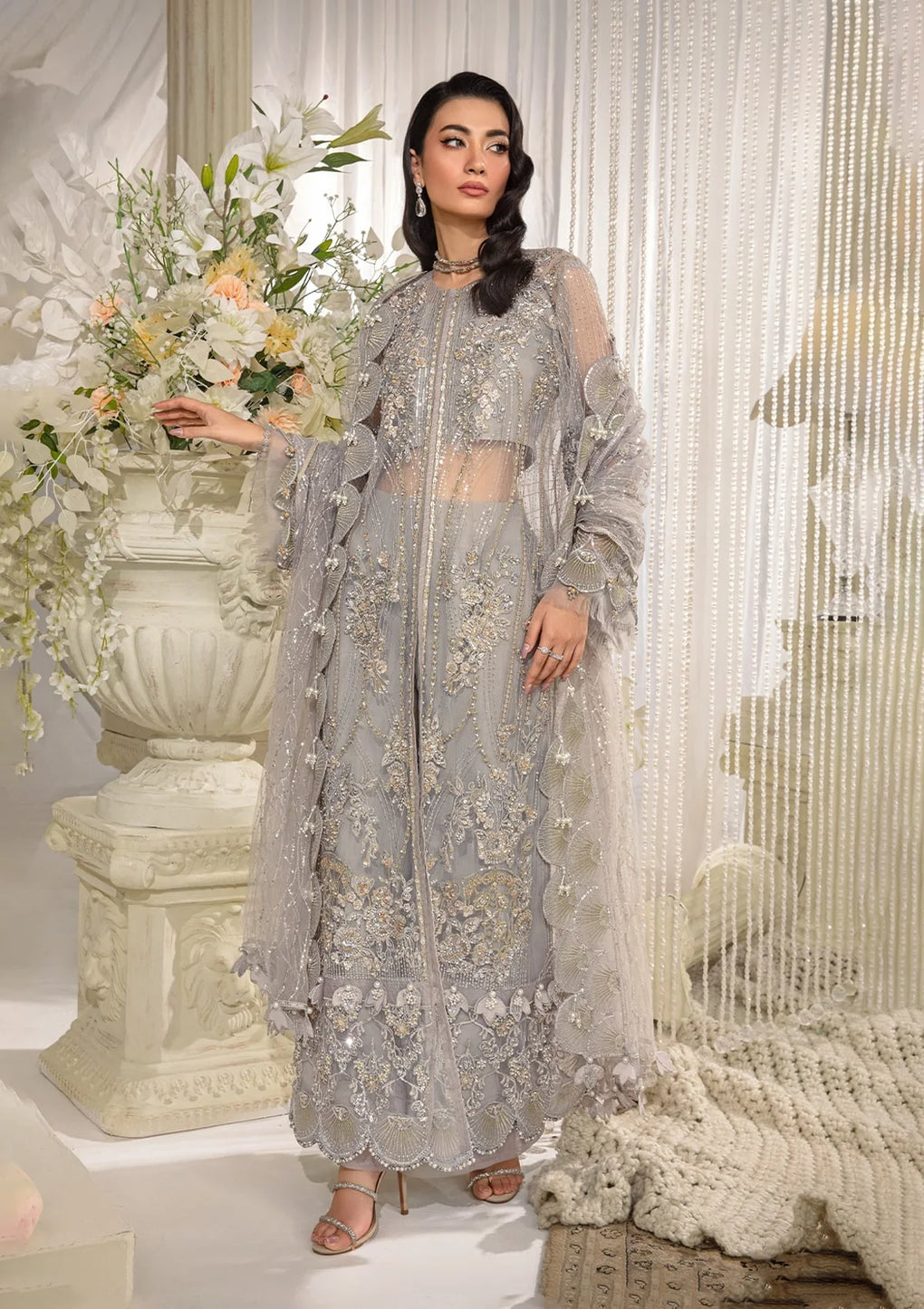 EFE-04 DOVE | 3Pc Unstitched Suit Festive Formal Exhibit Evara By Elaf Premium