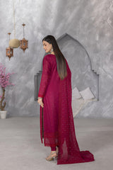 4-PC Unstitched Lawn Embroidery Sequence Shirt Crinkle Embroidered Dupatta | WL-142