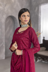 4-PC Unstitched Lawn Embroidery Sequence Shirt Crinkle Embroidered Dupatta | WL-142