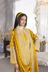 4-PC Unstitched Lawn Embroidery Sequence Shirt Crinkle Embroidered Dupatta |  WL-1418
