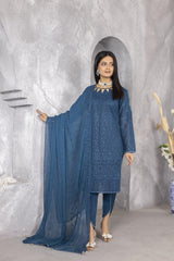 4-PC Unstitched Lawn Embroidery Sequence Shirt Crinkle Embroidered Dupatta | WL-149