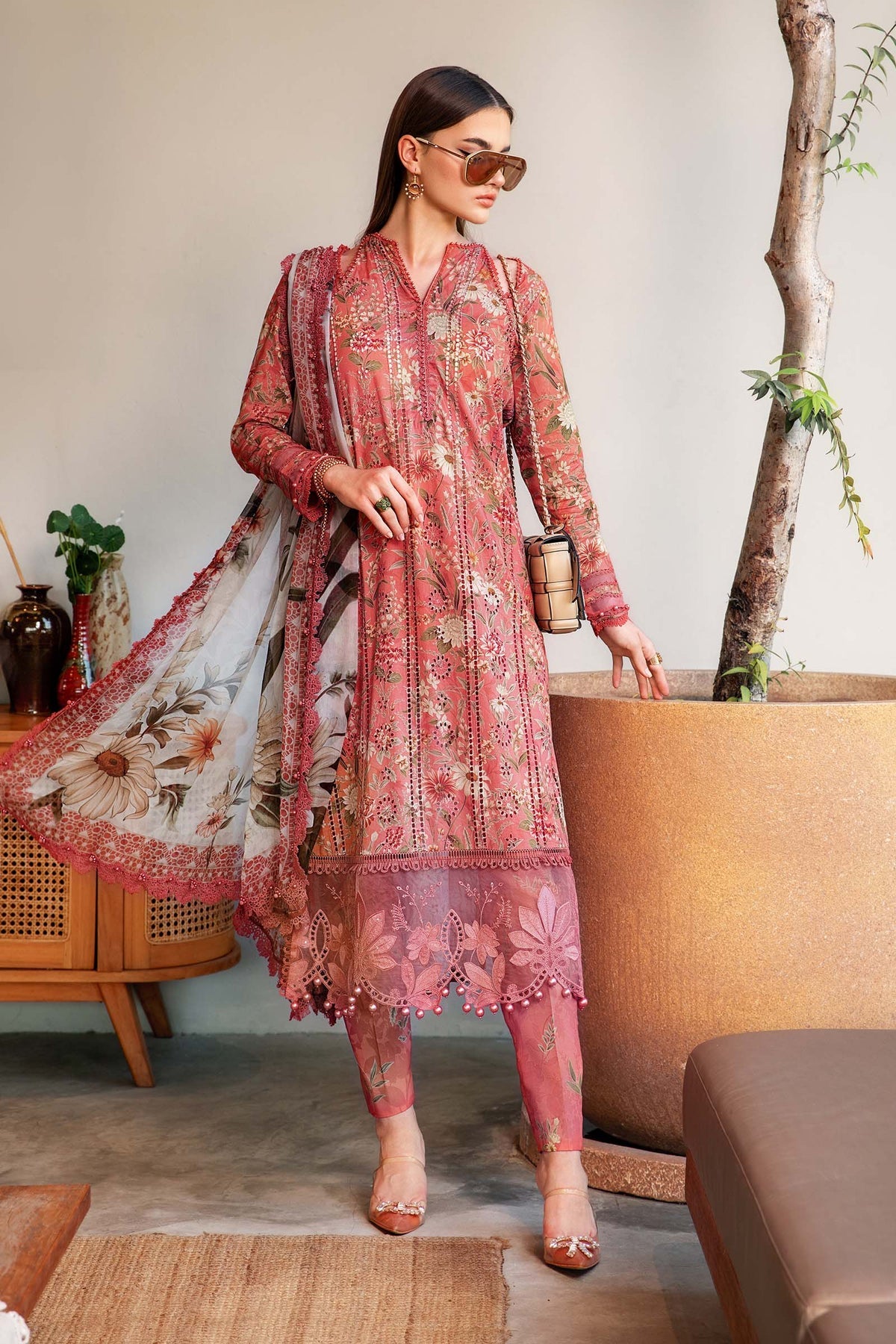 MPT-2508-A | 3Pc Unstitched Suit Printed Lawn Spring Summer 25 M Print By Maria B