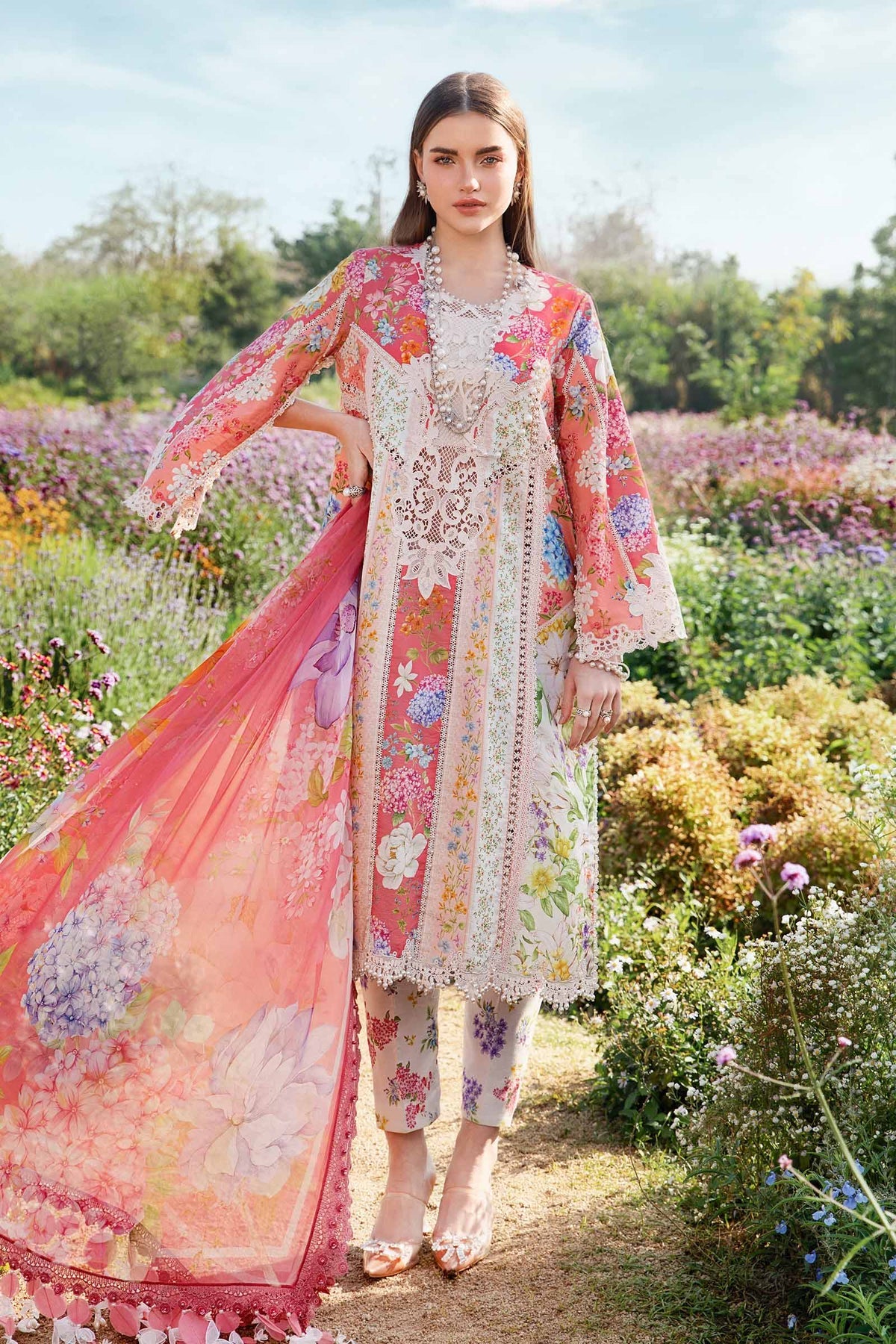 MPT-2509-B | 3Pc Unstitched Suit Printed Lawn Spring Summer 25 M Print By Maria B