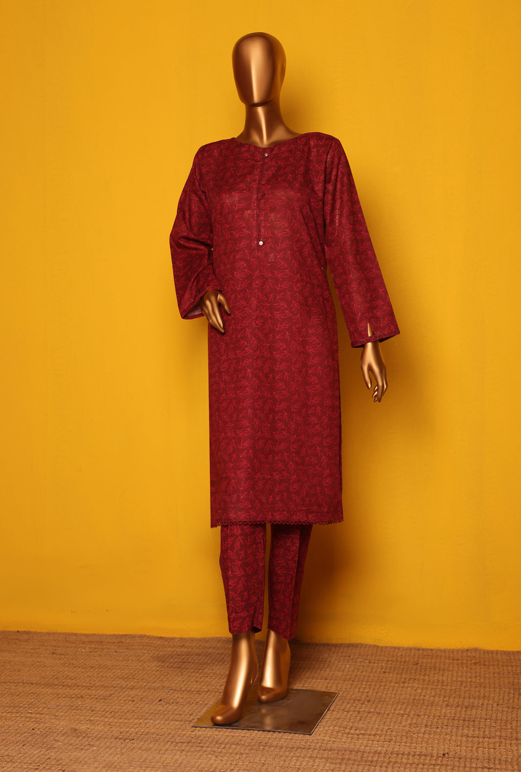 KC-09 Khaddar 2piece Stitched Maroon - Ready to wear